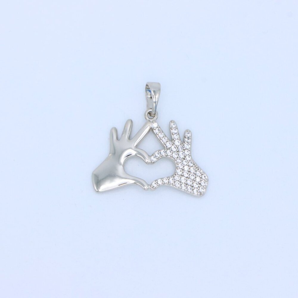 "Silver Heart Hands Pendant in Gold Plated Brass with Crystal Detail, XPPT1728 - Picture 9 of 13